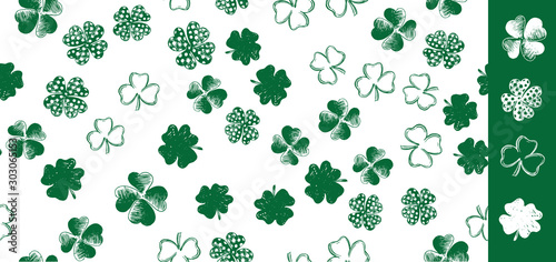 Patrick day. Set of hand drawn clovers.