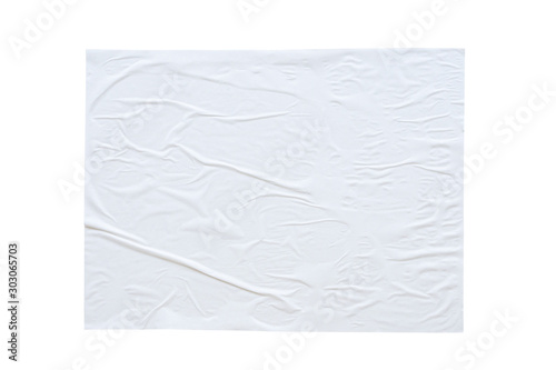 Blank white crumpled and creased sticker paper poster texture isolated on white background