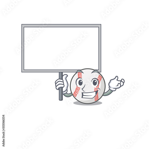 Cartoon baseball with in a character bring board