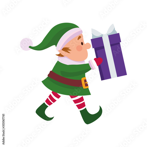 christmas elf holding a gift box