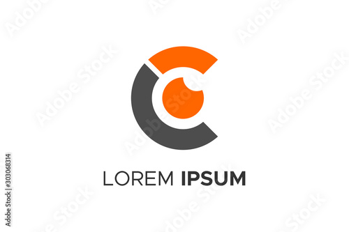 Free Download Black Orange Circular Initial Letter C with Dot. Eye Icon Camera Lens Symbol Logo Concept Design Template isolated on white background. Flat Vector Illustration. - GFXLoad