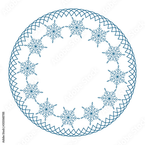 Set of vector decorative frames for Christmas and New Year with snowflakes on a white background