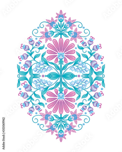 Tradition mughal motif, fantasy flowers in retro, vintage style. Element for design. Vector illustration. Isolated on white background..