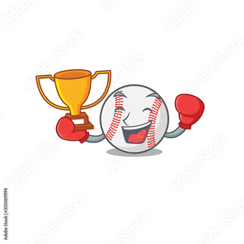 Cartoon baseball with in boxing winner shape mascot
