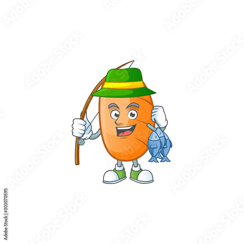Long loaf cartoon character with fishing mascot