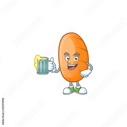Long loaf cartoon character with holding juice mascot