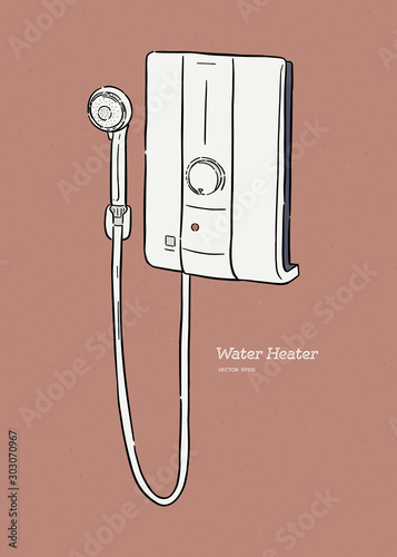 water heater with shower, hnad draw sketch vector. photo