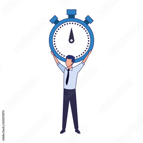 avatar businessman holding up a chronometer icon