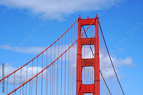 Fototapeta Naklejka Na Ścianę i Meble -  Closeup view of famous Landmark Golden Gate Bridge is Red Bridge in sunny day in San Francisco, California, United states , USA - Vintage style