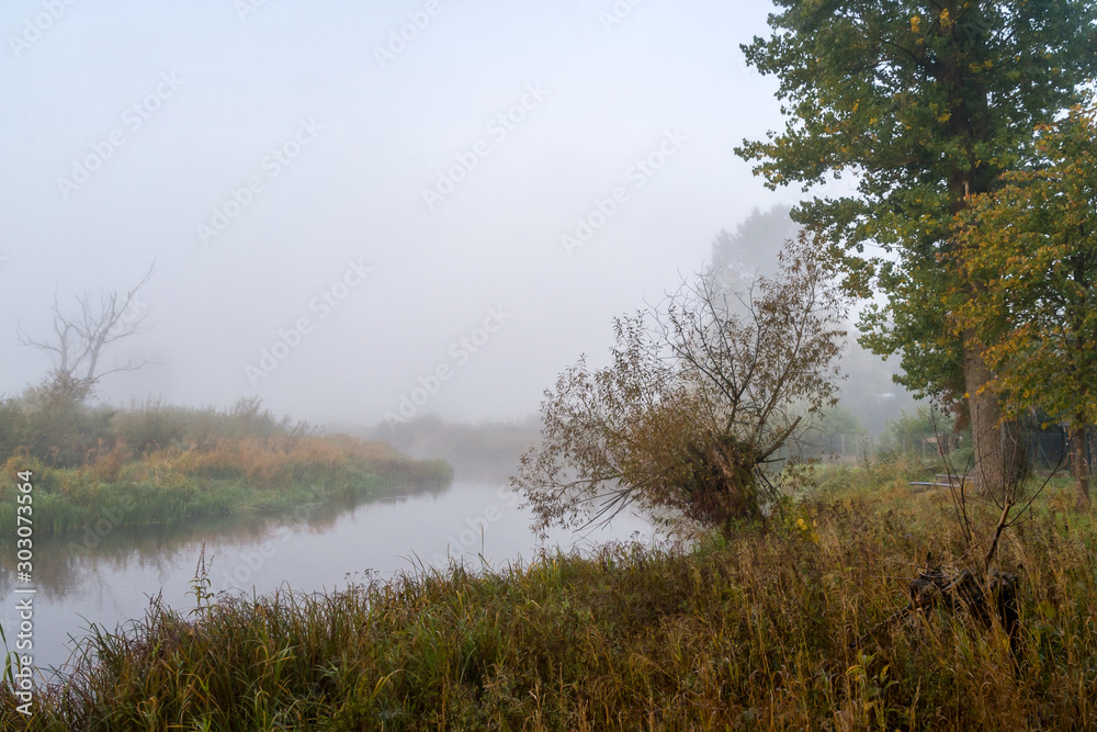 Dolina Górnej Narwi, Mglisty poranek, Narew, Podlasie, Polska