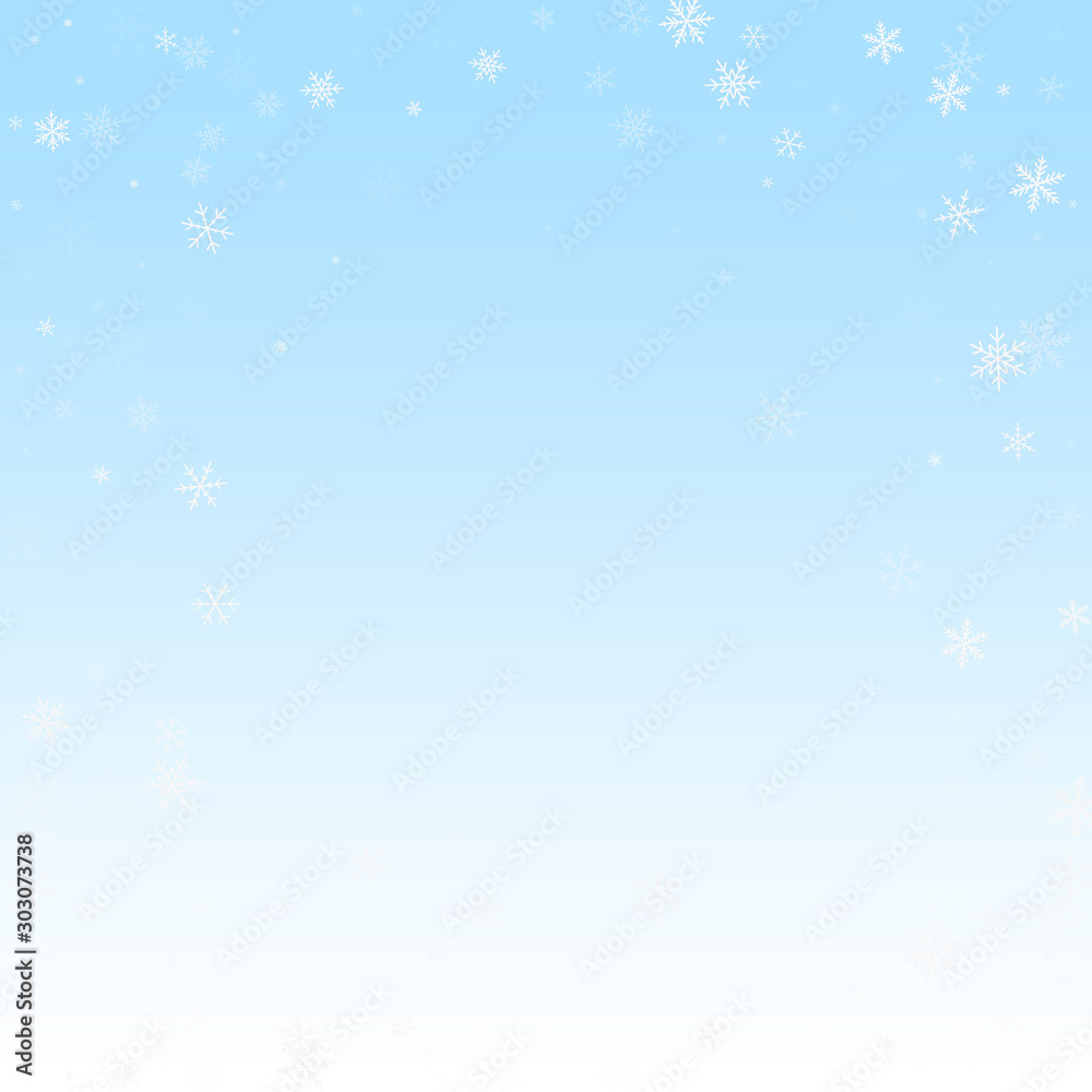 Fototapeta premium Sparse snowfall Christmas background. Subtle flyin