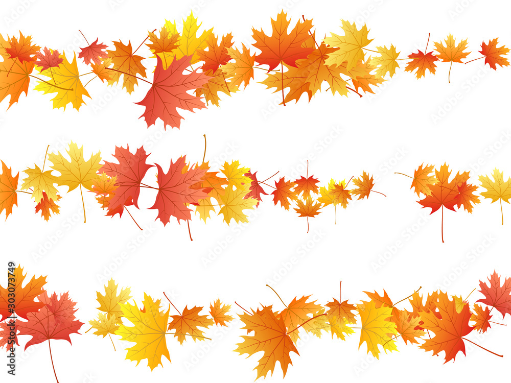 Fototapeta premium Maple leaves vector background, autumn foliage on white graphic design.