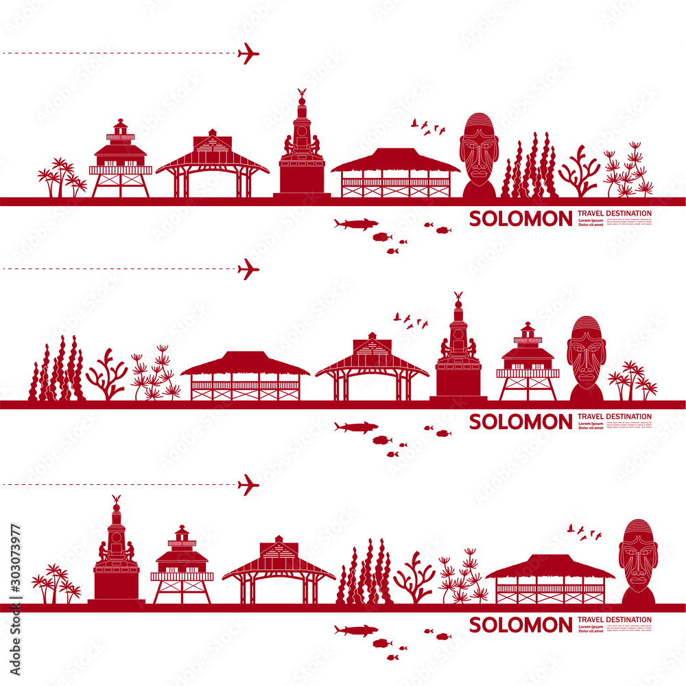 Solomon travel destination grand vector illustration.