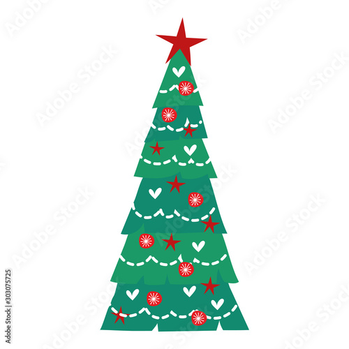 christmas pine tree with balls hanging