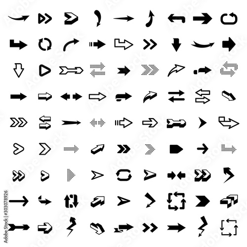 Graphic arrows. Modern interface graphic icons, arrowhead collection and direction pointers isolated vector design elements. User pointers and cursors. Navigation buttons for apps and programs