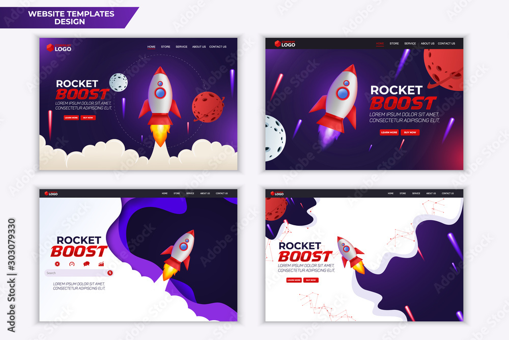 Rocket Boost Website Landing Page Vector Template Design