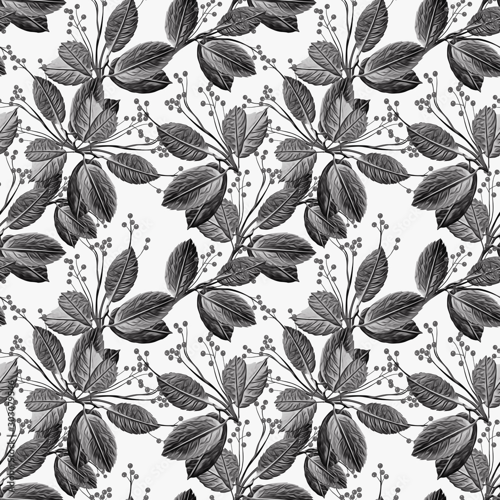 Twigs and leaves with berries, seamless pattern. Twigs and leaves with berries, seamless pattern.