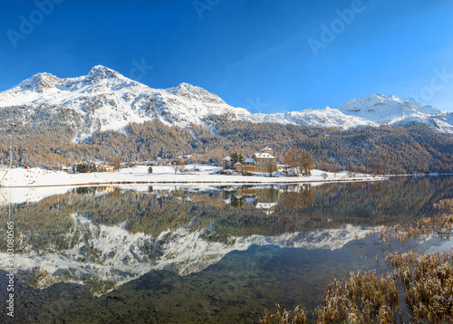 Lake of Silaplana with reflection in St. Moritz, Switzerland in winter season (large stitched file)