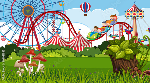 An outdoor scene with funfair