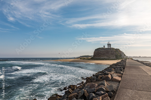 Nobbys head lighthouse and breakwater Newcastle New South Wales Australia