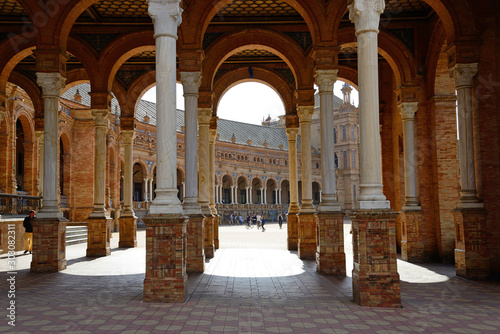 Seville  Spain - November 5  2019  Portals next to the National Geographic Institute of the Plaza de Espa  a.