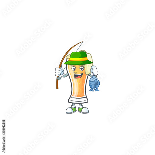 Cute beer glass with the fishing mascot