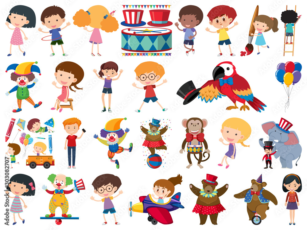 Large set of isolated objects of kids and circus Large set of isolated objects of kids and circus
