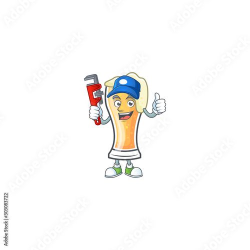 Fresh beer glass with cartoon character plumber