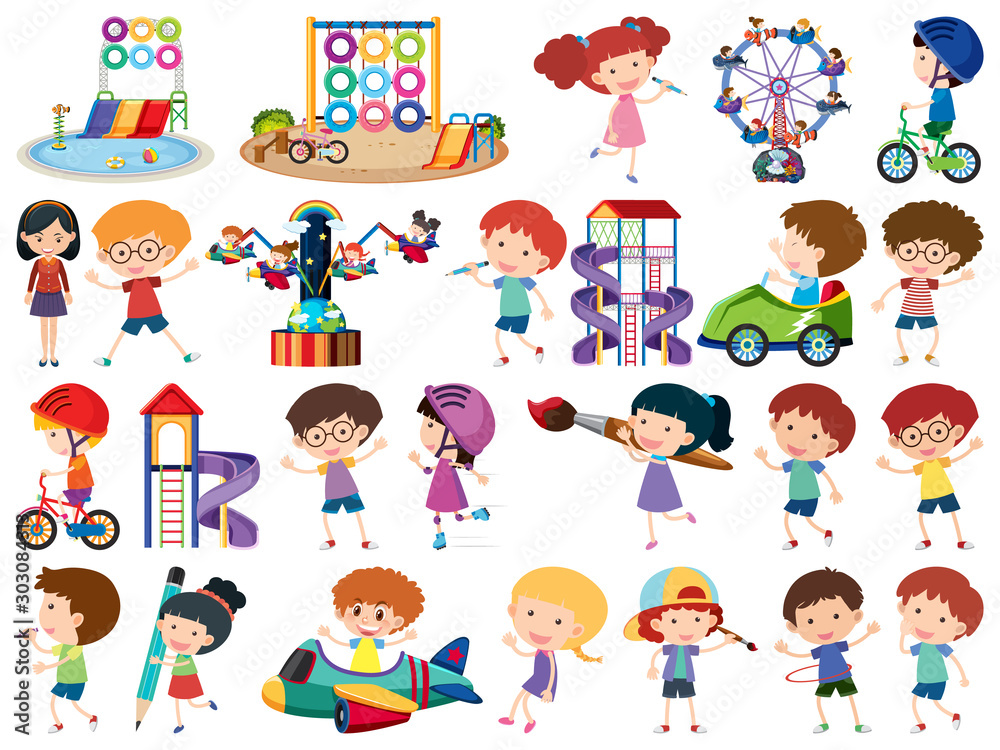 Large set of isolated objects of kids and playground Large set of isolated objects of kids and playground