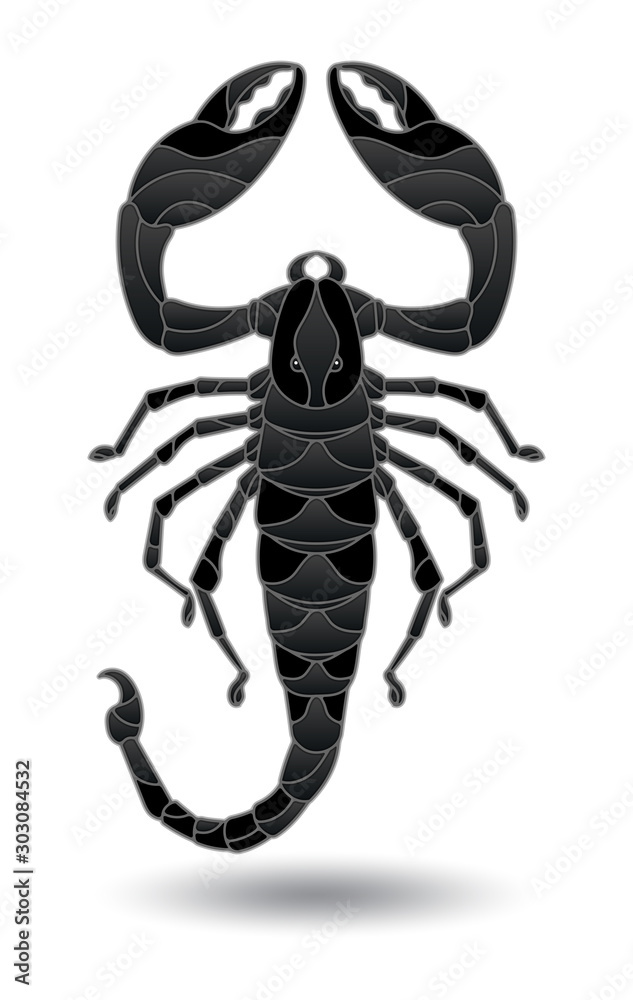 Set of illustrations in stained glass style with a black Scorpion , isolated on white background Set of illustrations in stained glass style with a black Scorpion , isolated on white background