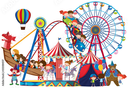Children riding on circus rides