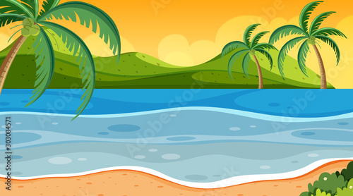 Nature scene with ocean at sunset