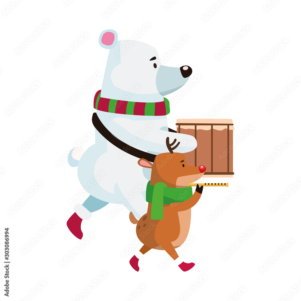 polar bear and deer playing musical instruments polar bear and deer playing musical instruments
