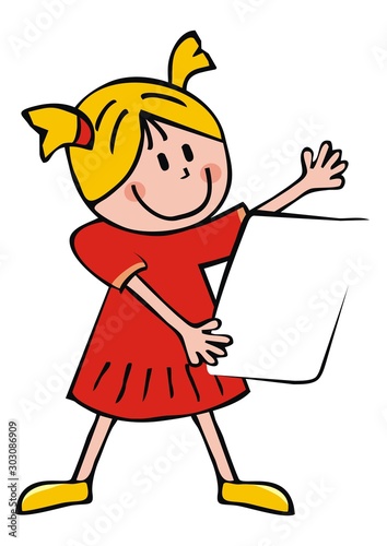 Girl with sheet of paper, smiling vector illustration