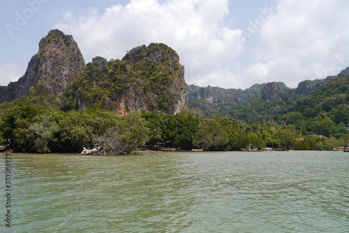 Mangrovenküste mit Felsen in Thailand Krabi
