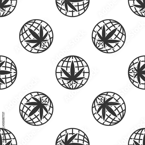 Grey Legalize marijuana or cannabis globe symbol icon isolated seamless pattern on white background. Hemp symbol. Vector Illustration