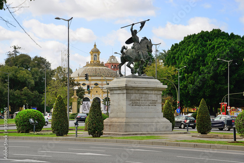 Seville, Spain - November 5, 2019: Monument to Cid Campeador in Seville.