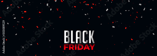 black friday banner with red and white confetti