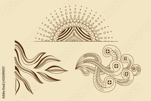 creative curls floral ornament art design set