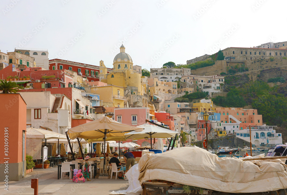 PROCIDA, ITALY - SEPTEMBER 19, 2019: Beautiful colorful village of Procida island, Naples, Italy.