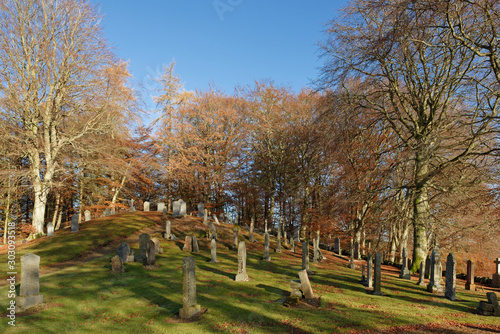 Cortachy Cemetery on the Airlie Estate at the junction of Glen Prosen and Glen Clova in the Angus Glens on a Fall Morning in November. photo
