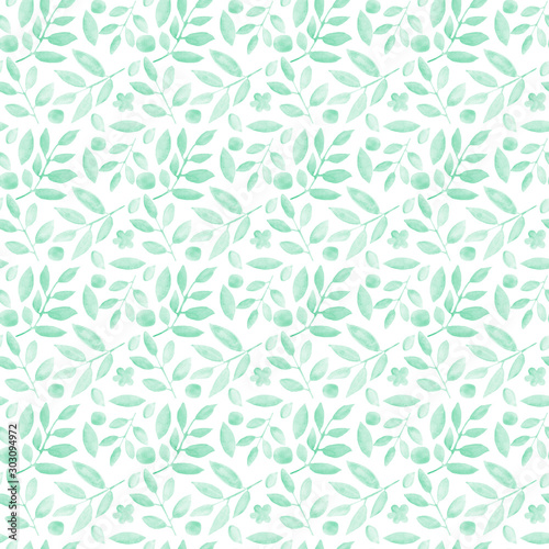 watercolor tender leaves and twigs seamless pattern. provincial simple style. background.