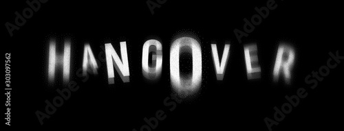 Word Hangover with selective focus on black background