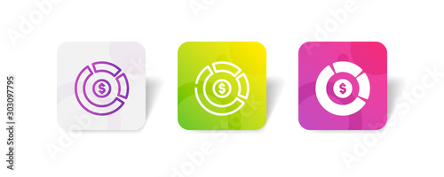 doughnut chart with dollar sign round icon in smooth gradient background button