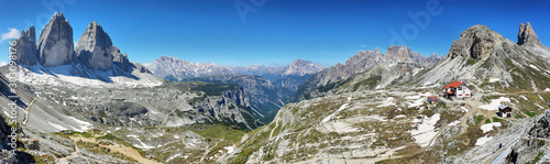 Rifugio Locatelli and Dolomites mountains in National Park Tre Cime di Lavaredo,Dolomites alps, Italy