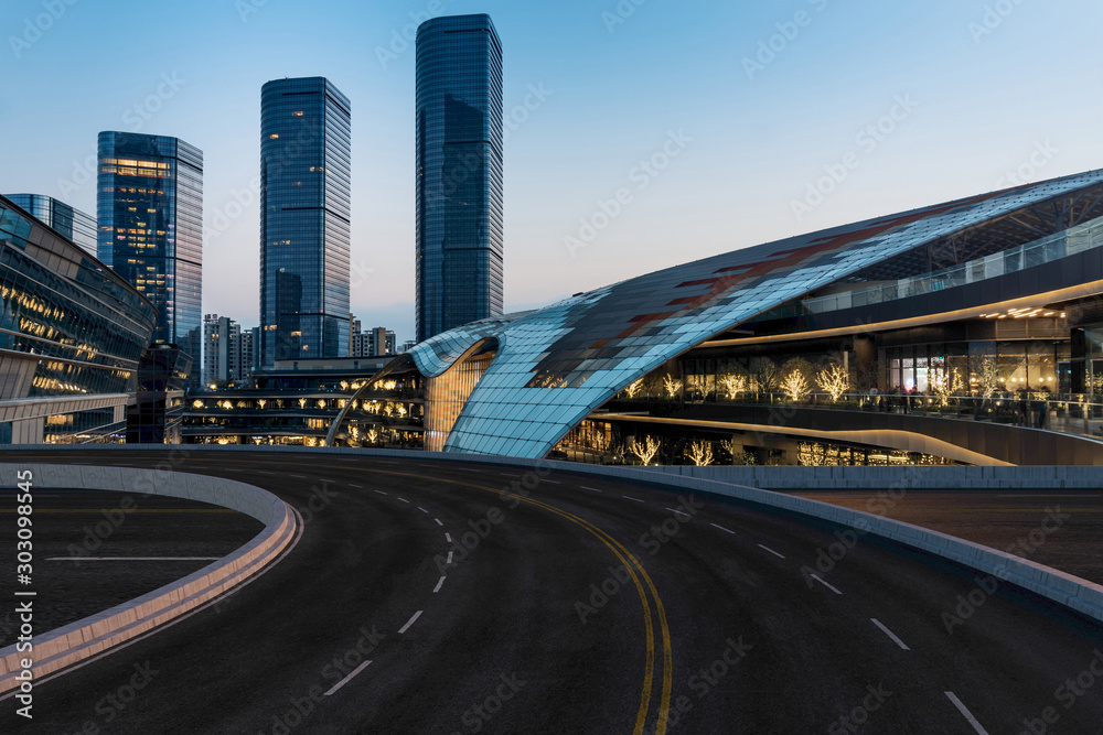 Asphalt road and urban building of Suzhou, driveway and road.