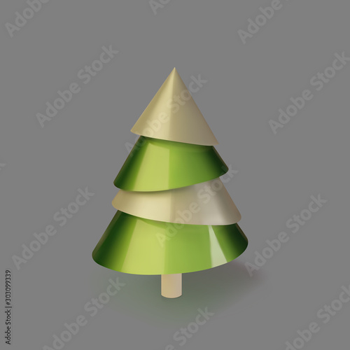 Metallic green 3D Christmas tree. Realistic abstract background with 3d. Greeting card, invitation with happy New year 2020 and Xmas. Vector Illustration