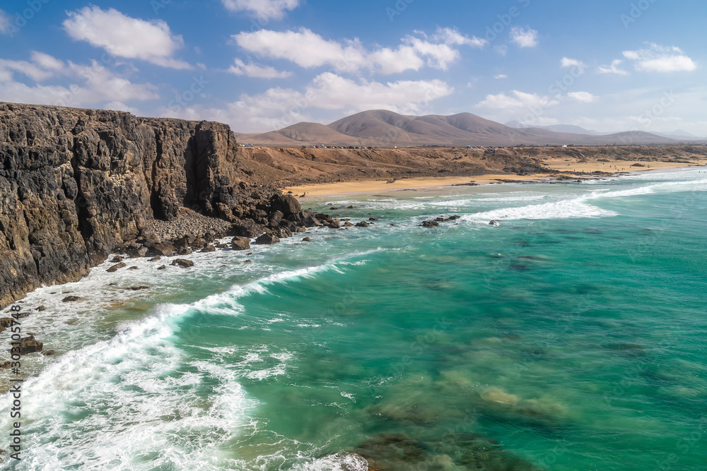 Beautiful view of the rocky coast of El Cotillo, Fuerteventura, Canary Islands, Spain