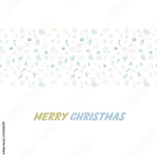 Seamless Flat Style Christmas Pattern with Candies, baubles, holly berries, socks, bells and snowflakes © LayerAce.com
