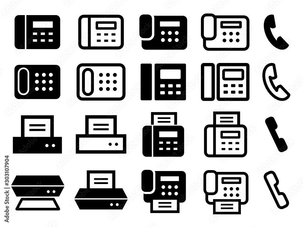 電話 ファックス スキャナー プリンターなどのアイコンセット Stock Vector Adobe Stock